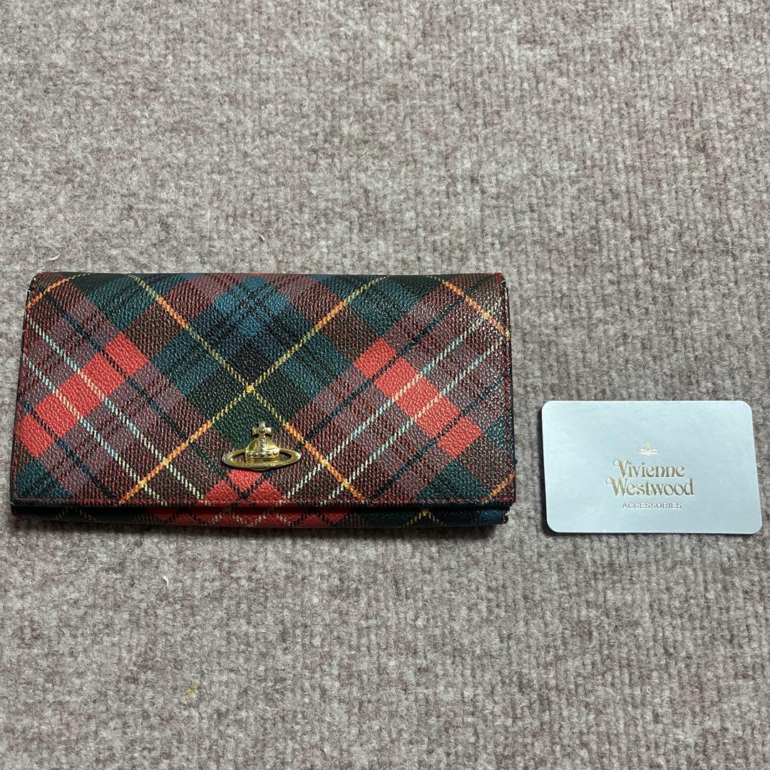 Vivienne Westwood — portefeuille long tartan rouge et vert — photo 1