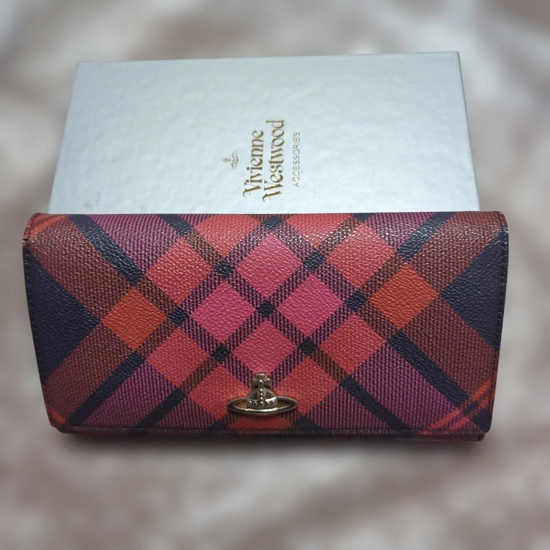 Vivienne Westwood — portefeuille long tartan rose et orange — photo 1